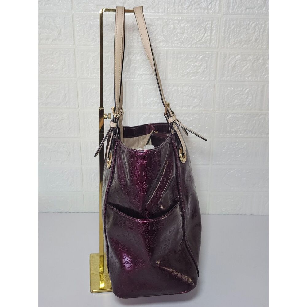 Michael Kors Jet Set East West Tote Plum Gold Hardware Signature Mobwife Shopper - Picture 5 of 15